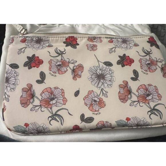 Furla Floral Makeup Pouch Wristlet MWT And Dustbag Leather Wrist Strap - Picture 1 of 5